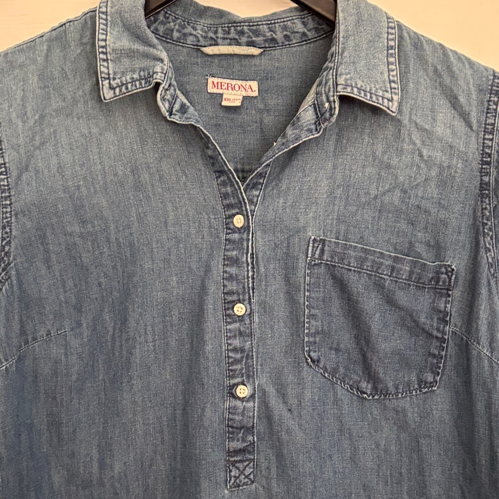 Merona Denim Blue Tunic Top wt63 - Picture 3 of 4
